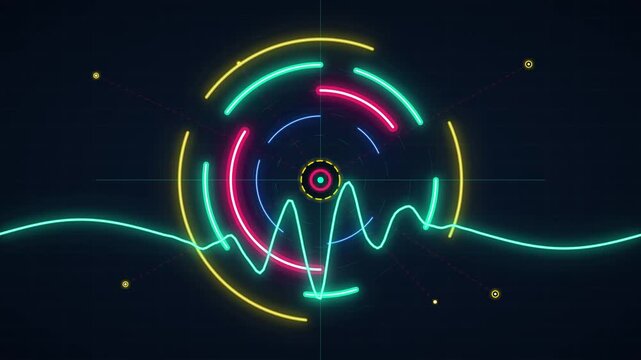 Neon Digital HUD Radar and Sound Wave Pulse Animation