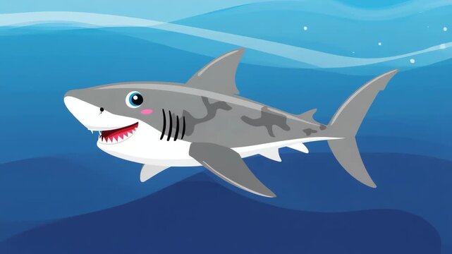 Cartoon Shark Swimming Underwater in a Marine Ocean Environment