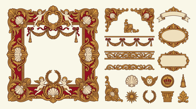 Baroque Opulent Gold Frame Border Ornamental Decorative Set