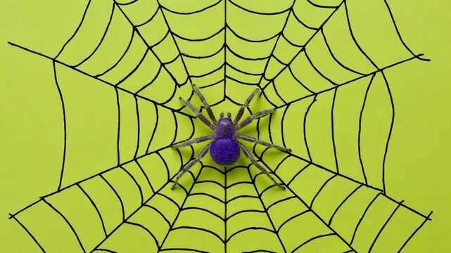 Purple Spider Resting at the Center of a Detailed Web
