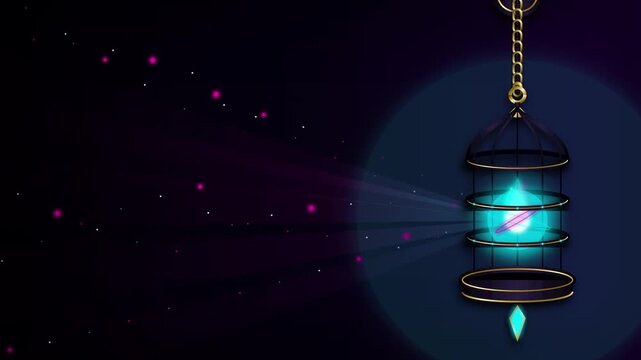 Glowing Magic Orb inside a Golden Cage with Particle Effects