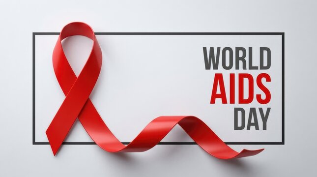 Red awareness ribbon placed on white surface representing world aids day campaign for medical health advocacy design.