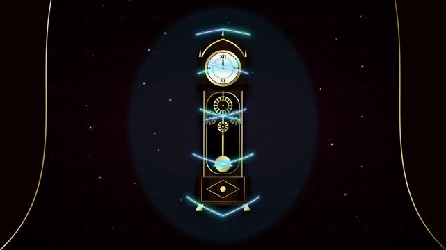 Grandfather Clock with Glowing Neon Energy Trails Motion Background