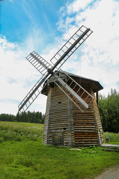 Windmill on a clear sunny day, Khokhlovka, Perm region. The merits of Russia, World tourism.