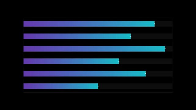 Multiple horizontal metric bars shooting out from left to right in a staggered cascade with glowing leader tips.