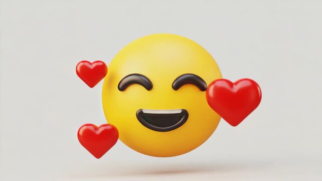 Smiling Love Emoji Surrounded by Red Hearts Representing Happiness Affection Romance and Positive Emotion