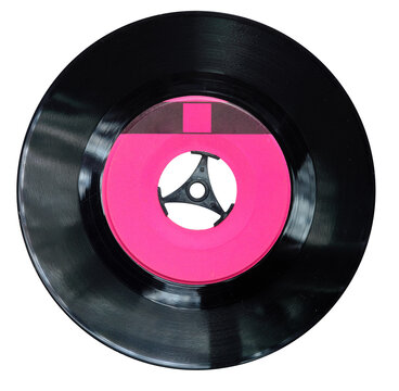Vinyl 7 inch 45 rpm record with a blank label isolated on  transparent background