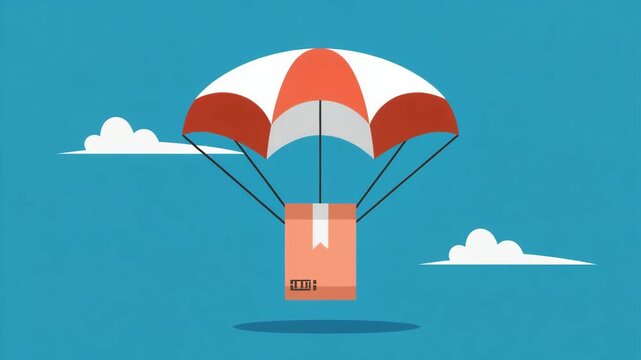 Parachuting Delivery Package Flying Through the Sky Representing Shipping Logistics Courier and Ecommerce