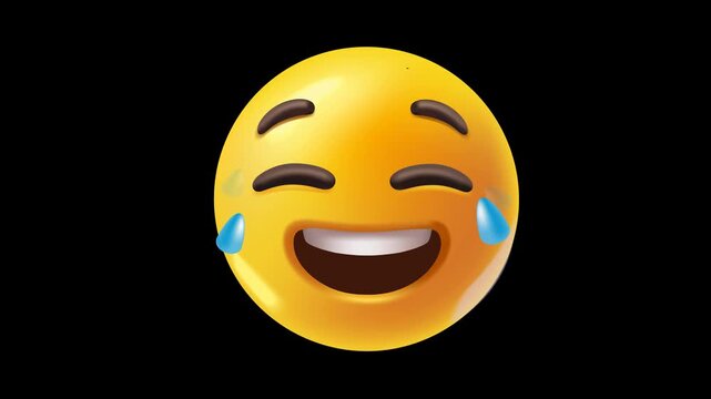 Animated 3D laughing face with tears of joy and cheerful expression, seamless loop with alpha channel for reactions, humor and communication projects