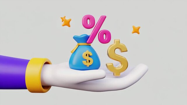 Blue Money Bag with Percent Symbol Representing Savings Interest Rates Investment Returns and Financial Planning