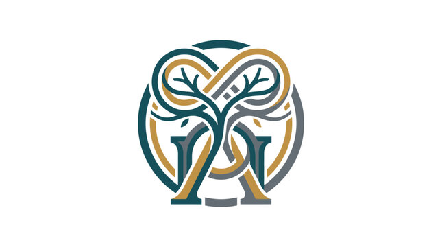 Abstract tree emblem with infinity knot design and circular frame