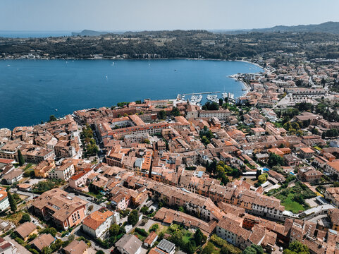 Aerial view of charming town on Lake Garda, Italy