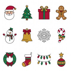 Fototapeta premium Set of Cute Modern Flat Christmas Icons Vector Asset