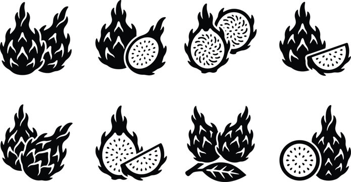 Dragon Fruit Vector Silhouette Set
