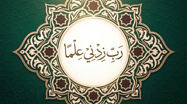 Arabic Calligraphy Prayer Green Geometric Background Illustration - rabbi zidni ilma