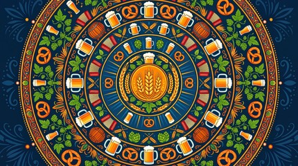 Obraz premium Intricate beer and pretzel mandala pattern.