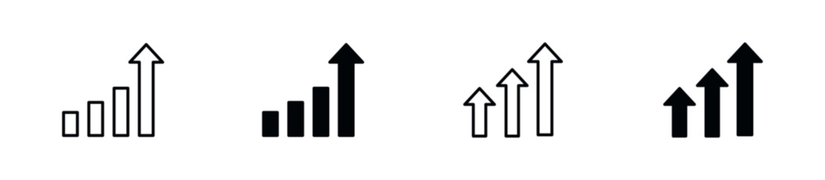 Growth Chart Icon Set. Business Growth, Rising Trend, Progress and Financial Success Symbols. Vector Illustration.
