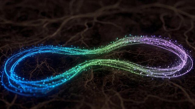 colorful infinity symbol glowing in abstract digital space with creative design