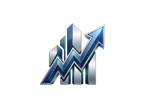 3D Metallic Bar Chart with Rising Trend Arrow Illustration