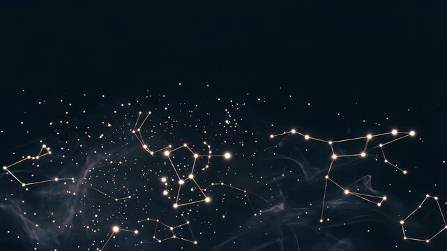 abstract starry night sky with glowing constellations and cosmic elements