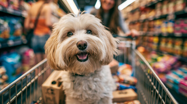 Woman with dog in pet friendly store