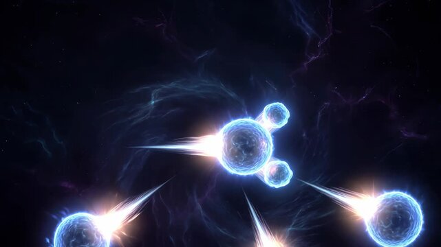 glowing particles moving in space with abstract cosmic background for science and technology
