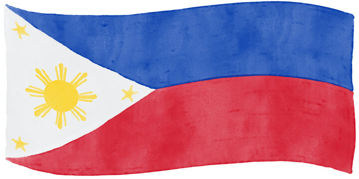 Waving Philippines flag illustration in watercolor style, isolated on white background