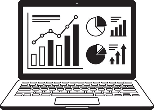 Laptop Data Analytics Dashboard &ndash; Business Chart Graph Icon Vector Illustration