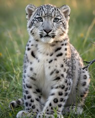 Obraz premium A snow leopard cub in twilight meadow