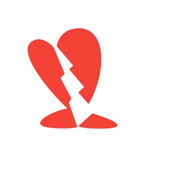 Vector illustration of a bright red broken heart icon with a white crack line the middle. This modern flat design , heartbreak, the end of a relationship, and love.