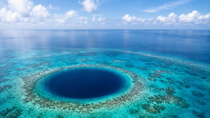 Ocean Blue Hole Aerial Landscape with Turquoise Reef and Open Sea Horizon © butter graphics