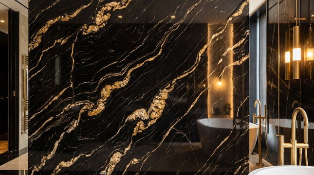 Elegant luxury bathroom with warm recessed lighting enhancing opulent ambiance