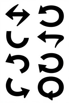 Set of black curved arrows and turnaround navigation symbols