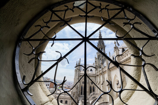 Basilica of the National Vow seen through iron grille