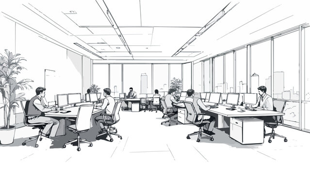 Businesspeople working in modern open plan office
