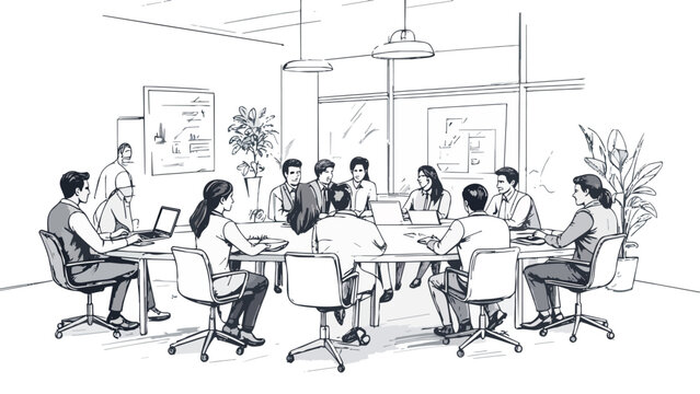 Business team collaborating during office meeting discussing strategy