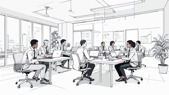 Young businesspeople collaborating in modern open office