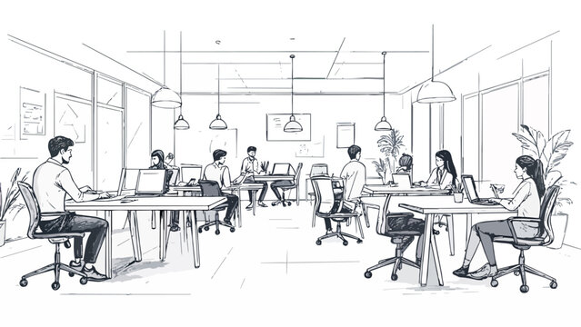 Young business professionals working in open office