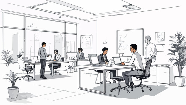 Businesspeople working in modern open plan office