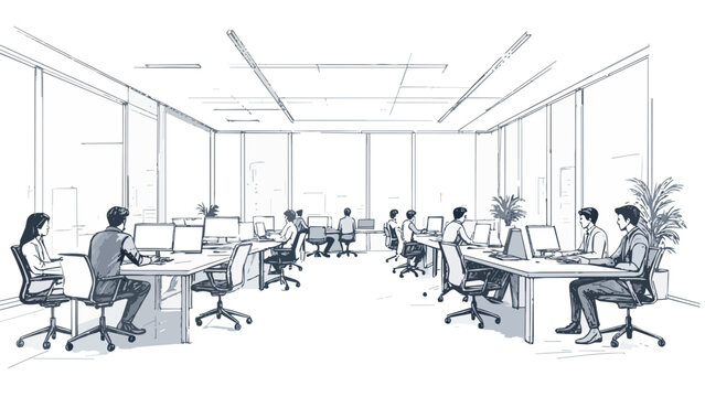 Business people working in modern open office space