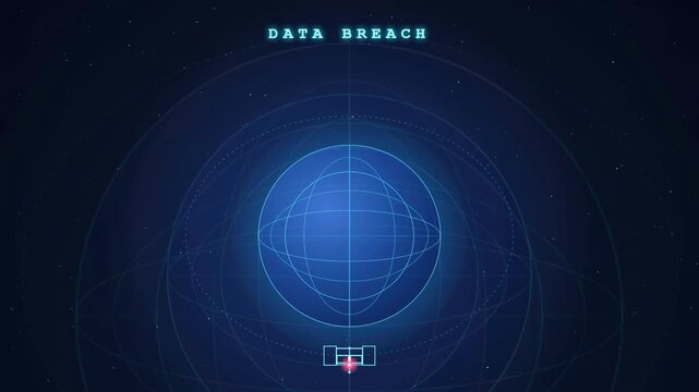 Futuristic Digital Interface Showing Global Data Breach Alert with Holographic Earth and Network Connections