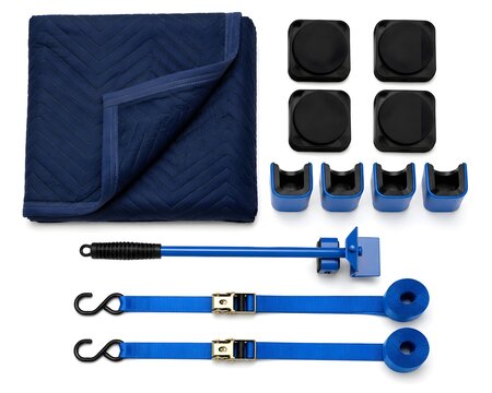 Furniture Protection Equipment Set With Blanket Sliders Lifting Lever Corner Guards And Straps Product Photography