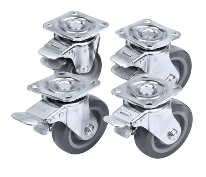 Four Locking Swivel Caster Wheels Arranged Compactly With Realistic Mechanical Detail For Moving Equipment Photography