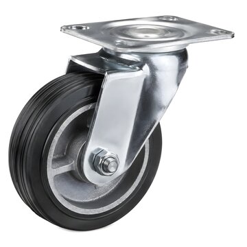 Heavy Duty Caster Wheel Assembly With Mounting Plate Detailed Rubber Tread And Industrial Product Photography