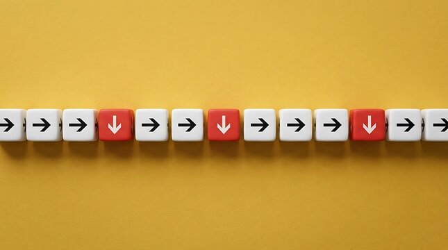 Row of cubes with arrows showing direction and deviation on a yellow background
