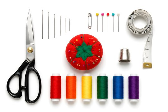 Essential Sewing Tools With Scissors Needles Thread Pins Pincushion Thimble And Blank Measuring Tape Display