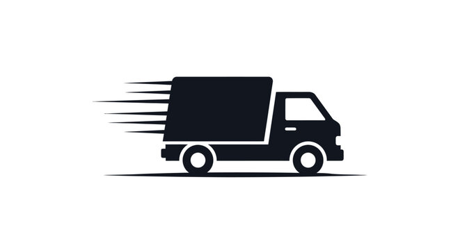 Black delivery truck speeding on white background with transport logistics vehicle graphic motion symbol fast icon