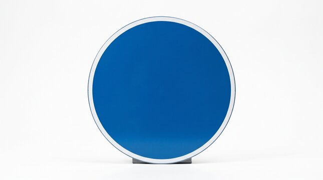 Blank circular industrial safety sign with blue background and white border