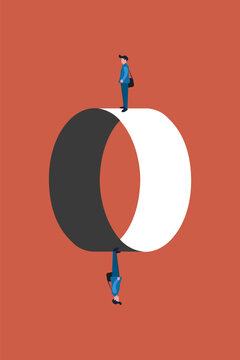 Businessman standing on different side. concept of gender gap or business inequality concept. Business career challenge symbol. Eps10 vector illustration
