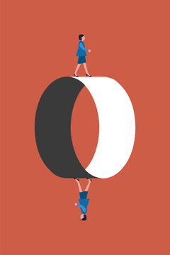 Business woman standing on different side. concept of gender gap or business inequality concept. Business career challenge symbol. Eps10 vector illustration